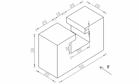 6.3 Desenhar a Figura 3 no AutoCAD: Figura 3 RESOLUÇÂO Ative a configuração do AutoCAD para perspectivas isométricas; Ative o Ortho (F8); Desenhe inicialmente a caixa com as dimensões máximas das 3