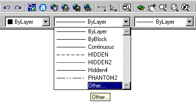 PARTE 7 7.1 - LINE TYPE (Format<Linetype) ( LT, via teclado) O comando LINETYPE fixa o tipo de linha de trabalho.