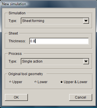 Fig. 4.46 Menu de setup inicial (Caso 3) Fig. 4.47 Prensa do tipo single action Após o menu de setup inicial, passa-se para o setup de diferentes submenus.