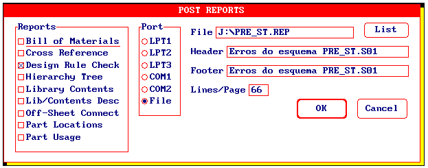 Caso ocorra erros será interessante gerar um relatório utilizando o subcomando Reports, cujo box de diálogo é mostrado na figura 20: fig.