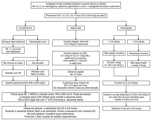 Crises hiperglicêmicas agudas no diabetes mellitus. Aspectos atuais Figura 3 Tratamento do estado hiperglicêmico hiperosmolar (adaptada de Kitabchi e col.