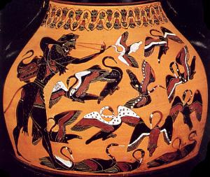 br Quinto trabalho: Os estábulos de Augías Tema: Limpeza do corpo e da mente Atená e Hércules nos estábulos de Augías Fonte: http://images.google.com.