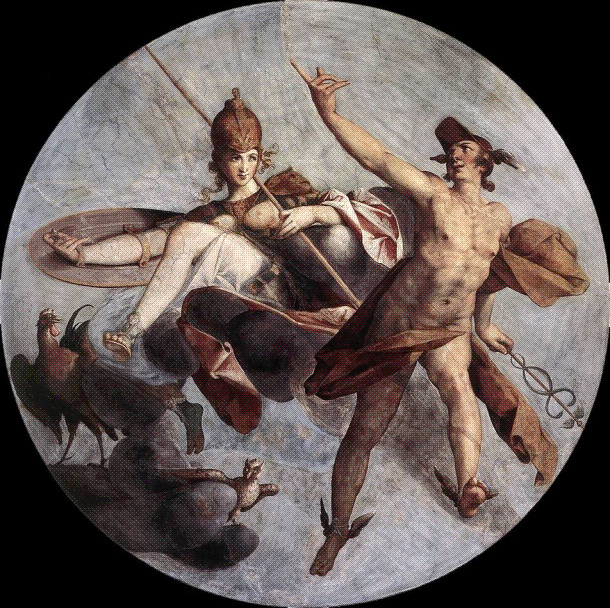 98 chamado de Psicopompo 26, aquele que conduzia a vida em direção à imortalidade. Figura 19: Hermes e Atená Fonte: Disponível em:<http://images.google.com.br>. Acesso em: 19/03/2006.