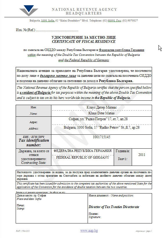 3.4. Certificado de domicílio fiscal Número de identificação pessoal ou