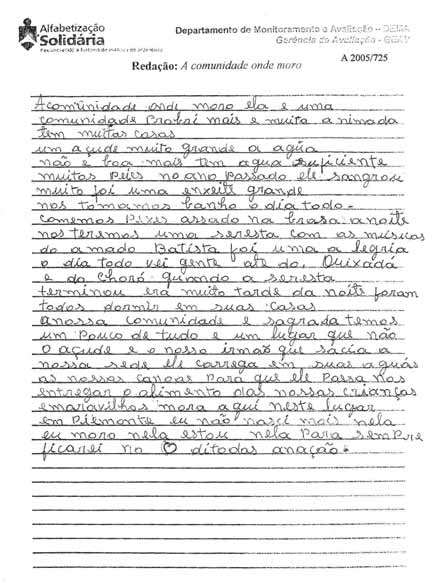 A comunidade onde moro ela e uma comunidade probri mais e muita animada tem muitas casas um açude muito grande a agúa não é boa mais tem agua suficiente muitos peies no ano passado ele sangrou muito