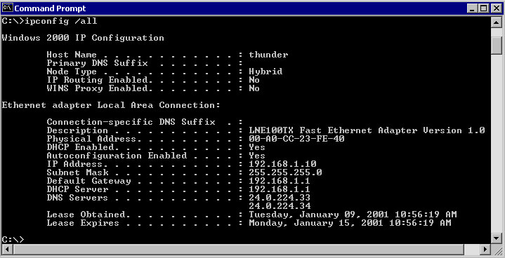 Comandos de Rede IPConfig / all Para informações mais detalhadas (nome do