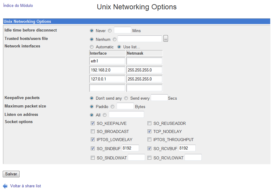 Clique em Windows Networking e na tela que surgir defina o nome do grupo de trabalho em Workgroup, o nome do servidor em Server name, o padrão de segurança em Security para User level e clique em