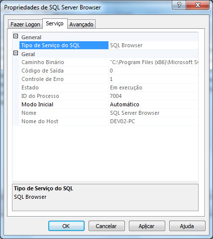 Irá aparecer a seguinte mensagem: Reinicie o Serviço do SQL Server e Inicie o Serviço do SQL Server na opção abaixo: Caso não aparece a opção de