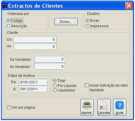 Listagem de Movimentos Documentos vencidos Balancete Tesouraria Avisos de Pagamento Extractos Recebimentos/Pagamentos/Notas