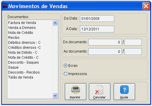 Mapa de Documentos de Venda Vendas por Cliente Vendas por vendedor Vendas por Artigo Margens de Lucro Comissões Volume