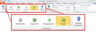 Animações - Adicionar animação a um objeto Para adicionar um efeito de animação a um objeto, faça o seguinte: 1. Selecione o objeto que deseja animar. 2.