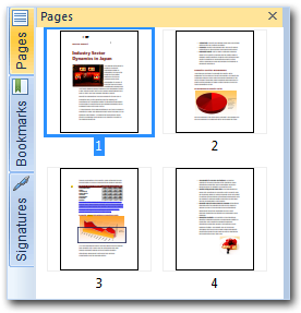 Painéis de navegação Os painéis de navegação são úteis para navegar em documentos PDF grandes, para você ter uma visão geral das páginas e indicadores incluídos no documento.