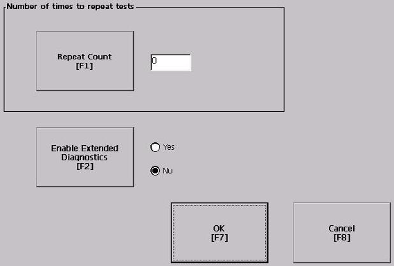 Capítulo 4 Modo de configuração Configurar os parâmetros dos testes de inicialização Siga esses passos para especificar quantas vezes devem ser executados os testes selecionados ao iniciar e para