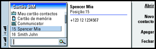 Para criar um cartão de contacto SIM Pode ver o directório SIM seleccionando o cartão SIM no directório Contactos.