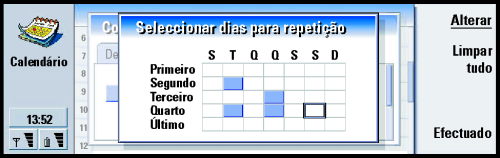 Página Repetir Esta página permite-lhe determinar se quer ou não que uma entrada seja repetida: Tipo de repetição: O tipo de repetição da entrada.