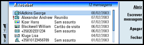 176 Sistema de mensagens Sugestão: para seleccionar a sequência de ordenação, prima a tecla Menu e seleccione Visualizar > Sequência de ordenação. Seleccione entre Crescente e Decrescente.