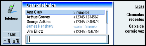 Figura 17 Para ligar para um número numa lista de chamadas recentes 1 Na vista principal, prima Chamadas recentes. Abre-se a caixa de diálogo Chamadas marcadas.