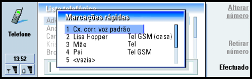 Marcações rápidas A marcação rápida permite ligar facilmente para os números mais utilizados. Pode atribuir marcações rápidas a oito números de telefone. É mostrado um exemplo na figura 23.