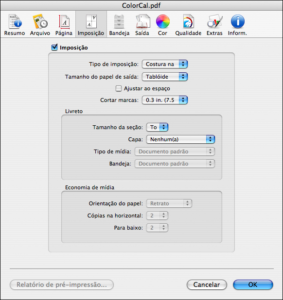 RECURSOS AVANÇADOS DO SPLASH RPX-ii 51 Configuração das marcas de registro do aplicativo Nas opções Avançar e repetir, Costura na sela, Encadernação perfeita, Costura na sela, 4 pág.