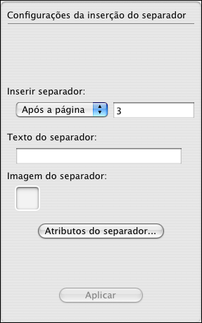 RECURSOS DE PRODUÇÃO DO SPLASH RPX-ii 85 Inserir separador Especifique uma folha do separador para ser inserida no documento e o texto e imagem a serem impressos no separador.