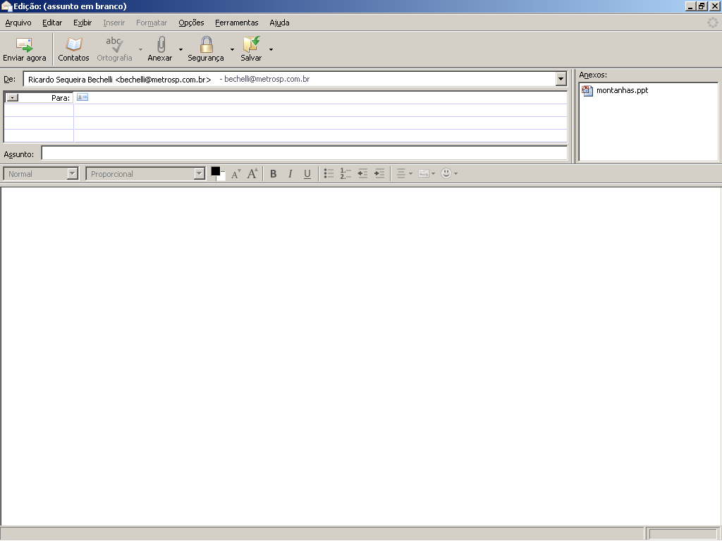 E-mail como apresentação em Microsoft Power Point Anexa, para envio de email, o arquivo em edição no formato do Power Point (*.ppt).