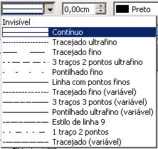 Linha Formata as linhas de contorno do objeto. - Abre uma tela para configurar a linha. - Abre uma tela com exemplos de ponta de seta.