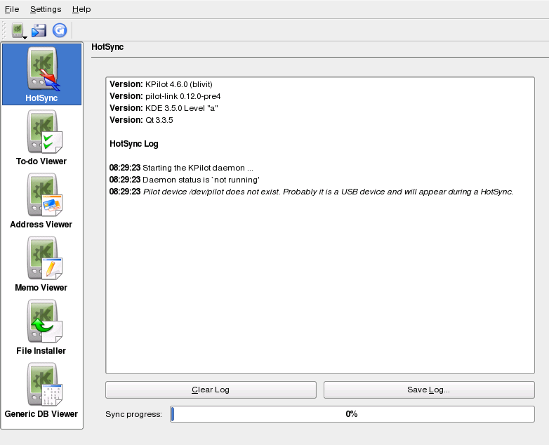 Figura 4.4 Janela principal do KPilot 4.5.1 Fazendo backup de dados do dispositivo portátil Para fazer um backup completo, selecione Arquivo Backup.