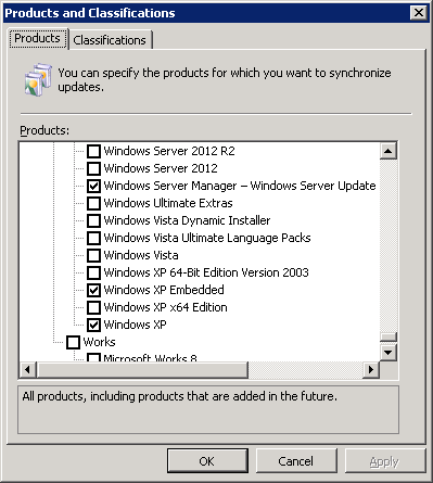 29 Figura 14 - WSUS detalhe de atualização Em suas configurações, deve-se determinar quais produtos o seu WSUS dará suporte, ou seja, devemos configurar quais produtos Microsoft temos em nossa rede,