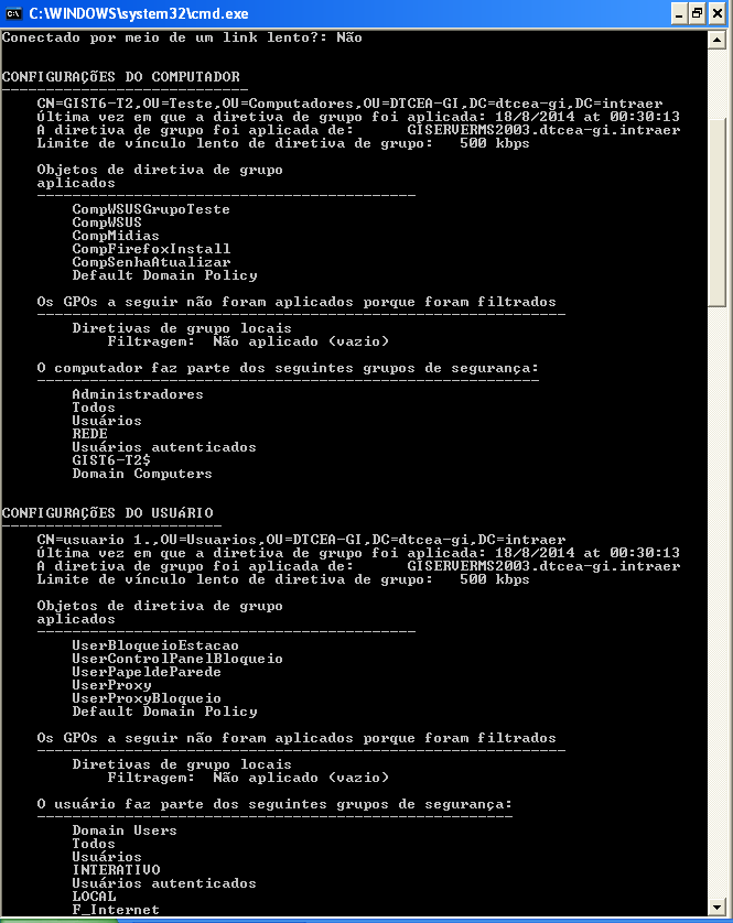 46 Com este comando é possível analisar as GPOs aplicadas, tanto das configurações do computador, como as configurações de usuário.