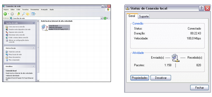 3. METODOLOGIA 31 Seguidamente o Windows XP, apresentará a lista de conexões presentes na máquina CLIENTE-01, para acessar os recursos de rede, basta o administrador executar um duplo clique na