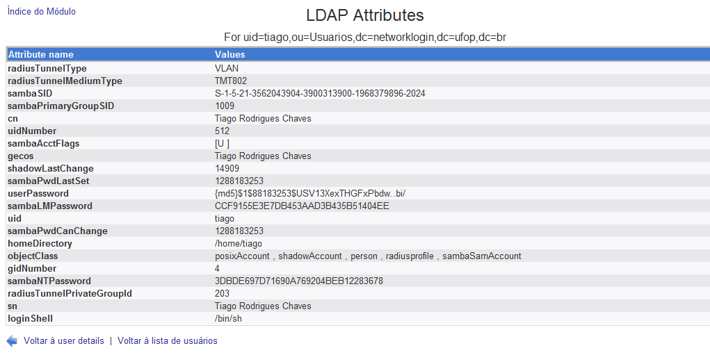 3. METODOLOGIA 40 Congurando o Webmin Adicionando object class e atributos.