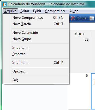 Importando calendários Ao receber um novo calendário o usuário pode importar o novo calendário, podendo