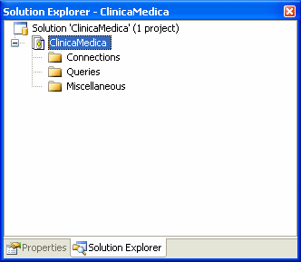 Figura 7 - SQL Server 2005: Solution Explorer Funções dos Diretórios SQL Solution Os diretórios do SQL Server Solution: Connection, Queries, e Miscellaneous, são disponibilizados no Solution Explorer.