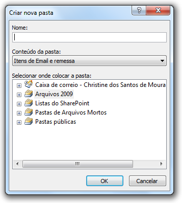 Passo 2 Nome: digite um nome para a pasta. Conteúdo da pasta: escolha o tipo de item que a pasta deve conter.