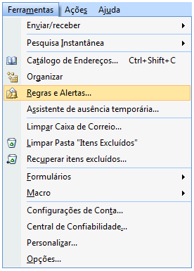 Definindo Regras Regras de mensagens no Outlook é um recurso que também ajuda a organizar sua caixa postal.