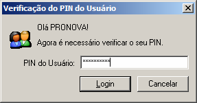 f) Na janela Selecionar certificado, selecione o certificado que está armazenado no seu epass2000 e clique no botão OK para continuar; g) Uma janela de diálogo será exibida, nela digite o PIN do seu