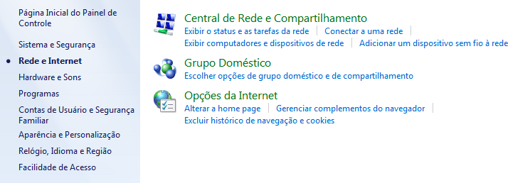 Considerando a figura acima, que ilustra parte do Painel de Controle do sistema Windows 7, julgue o item subsequente.