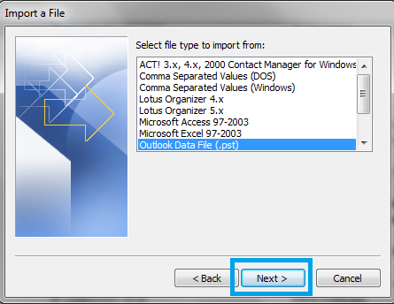 2. Selecionar Import from another programo file e depois