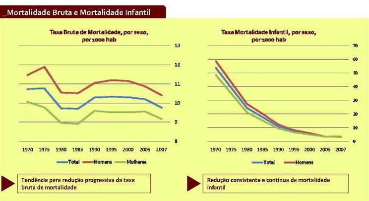 Mortalidade Bruta e Mortalidade Infantil Tendência para redução progressiva da Taxa de