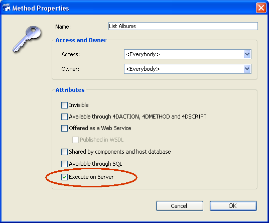 Executar no atributo servidor O atributo do método de projeto "Execute on Server" pode ser definido na seguinte caixa de diálogo de modificação global dos atributos ou na caixa de diálogo das