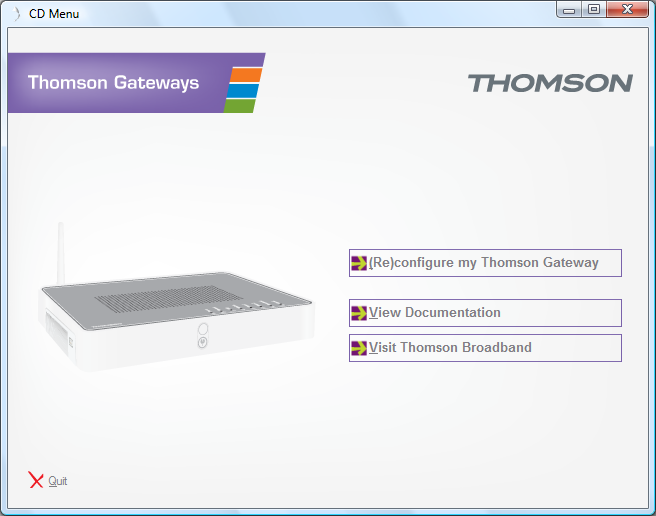 1 Instalação Menu do CD No Menu do CD, clique em: (Re)configurar meu Thomson Gateway para reconfigurar o Thomson Gateway ou adicionar um novo computador à rede.