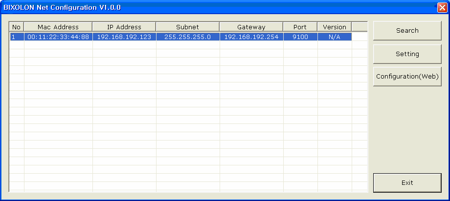 LAN Configuration (Configuração LAN) Ao pressionar o botão de pesquisa, a impressora SRP-F310 ligada à rede será mostrado na lista.