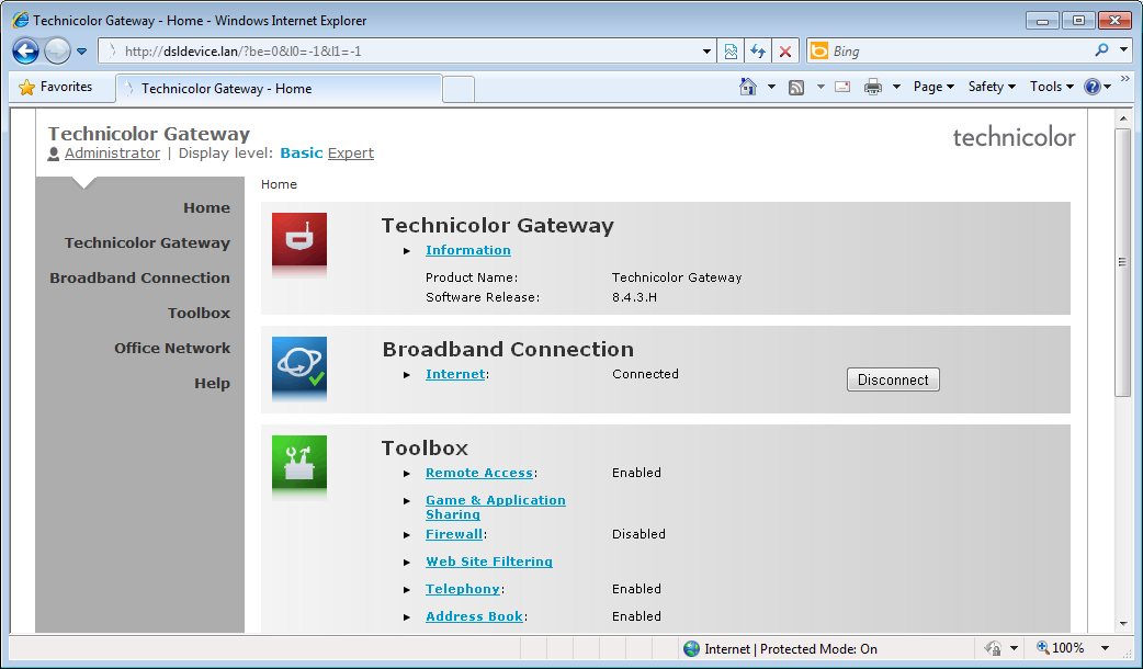 3 FERRAMENTAS DE CONFIGURAÇÃO 3.1.1 Acesso Aceder à interface gráfica do utilizador do MediaAccess Gateway Faça o seguinte: 1 Abra o navegador da Web. 2 Vá para http://dsldevice.