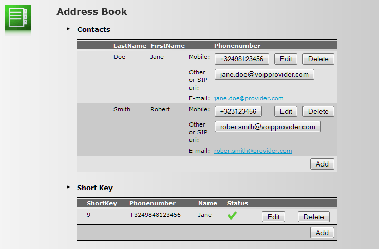 5 TELEFONE 5.2 Livro de endereços Introdução A página Livro de endereços permite-lhe: Guardar os seus contactos na Interface gráfica do utilizador do MediaAccess Gateway.