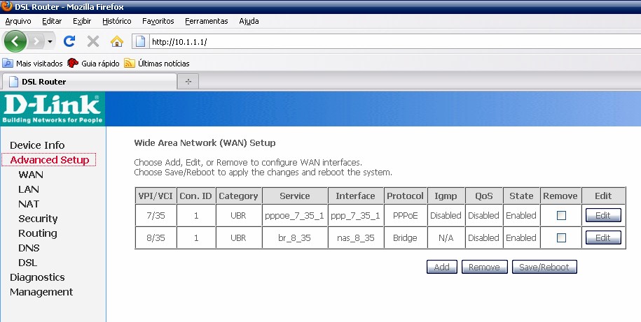 RESETAR o Modem e entrar com o IP 10.