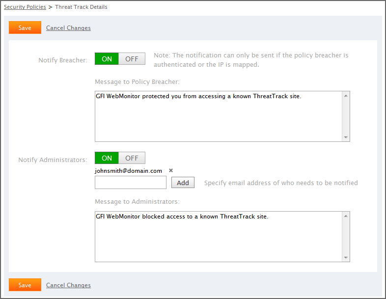 7.3.13 Configurar o ThreatTrack O recurso de proteção ThreatTrack garante que as ameaças de malware e phishing mais recentes sejam bloqueadas, mesmo quando originadas de sites legítimos comprometidos.