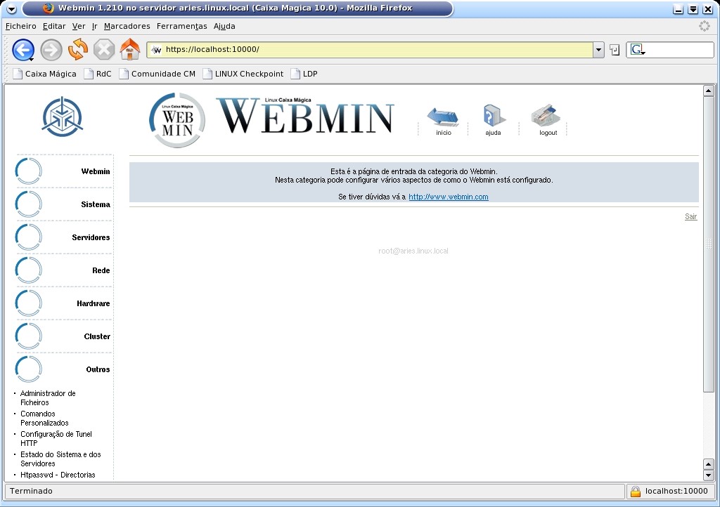6. CMWebmin Figura 6.2: CMWebmin Ecrã inicial 6.1.