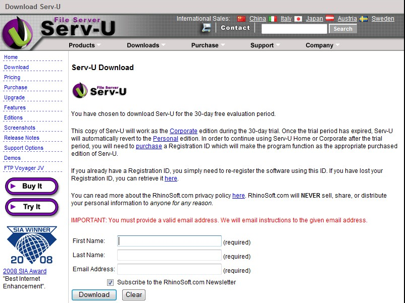 Serv-u 2. Preencha os campos apresentados na figura Download Serv-Uconforme descrito a seguir.