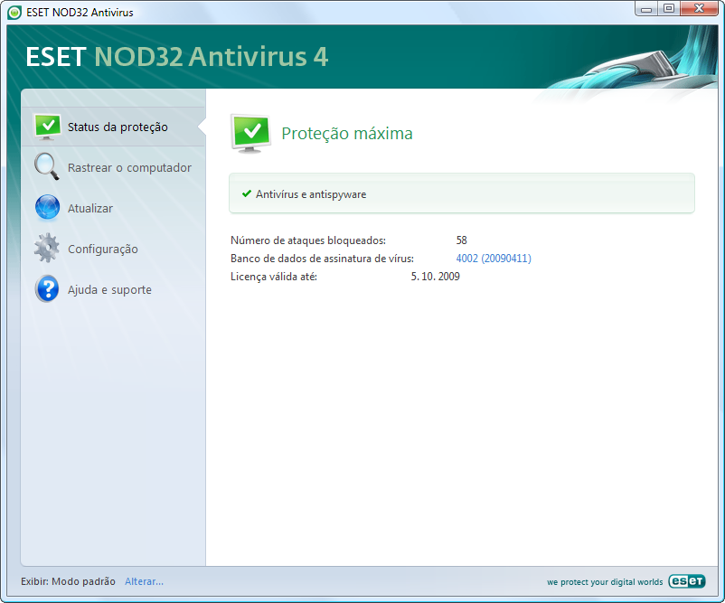 3. Guia do iniciante Este capítulo fornece uma visão geral inicial do ESET NOD32 Antivírus e de suas configurações básicas. O modo padrão fornece acesso aos recursos necessários para operações comuns.