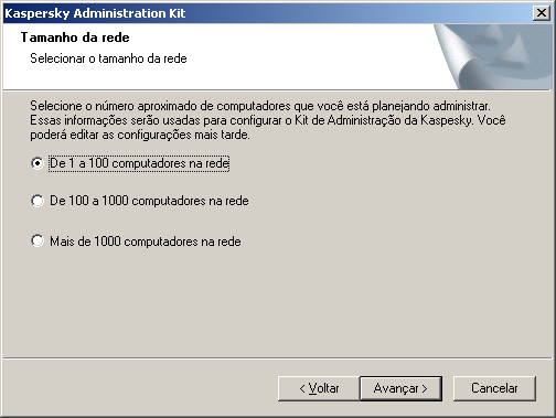 G U I A D E I M P L E M E N T A Ç Ã O essas configurações mais tarde (para obter os detalhes, consulte o Guia do Administrador do Kaspersky Administration Kit). Figura 2.